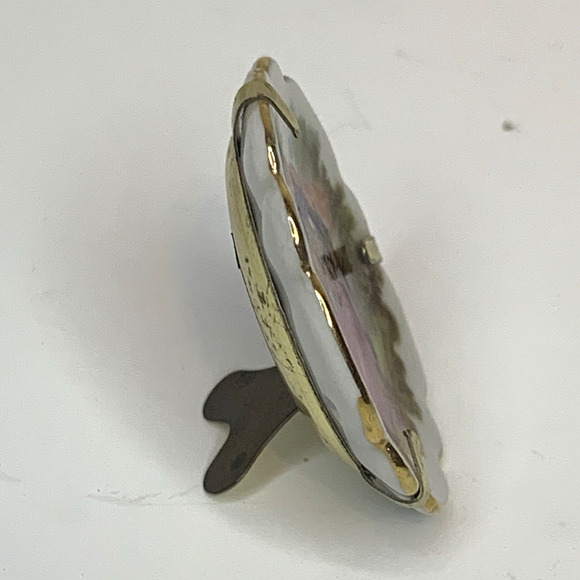 Vintage Limoges Fragonard Courting Couple Miniature Plate Stand Gold Pink - Picture 5 of 9